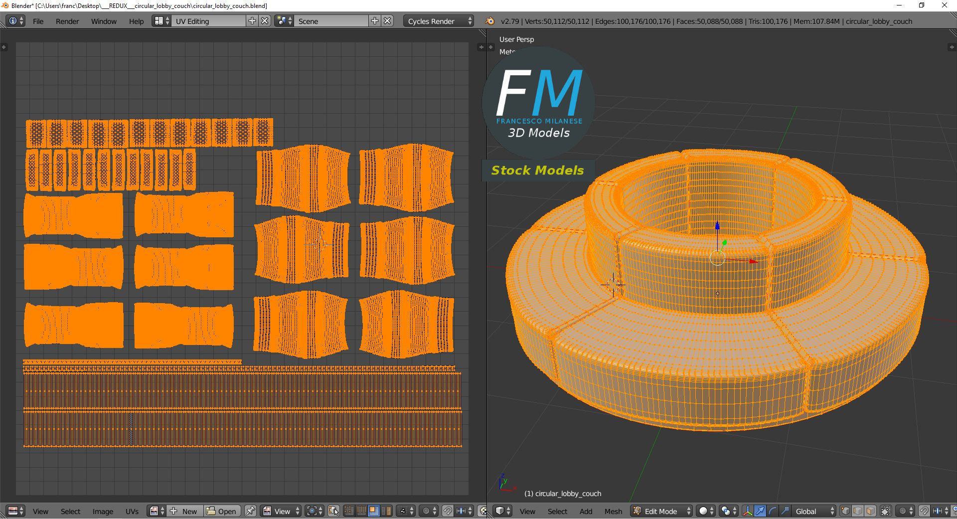 Circular lobby couch 3D model_10