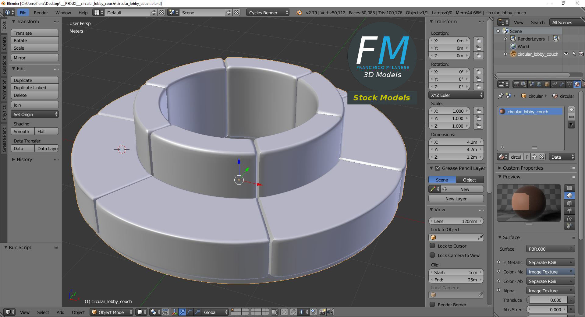 Circular lobby couch 3D model_9