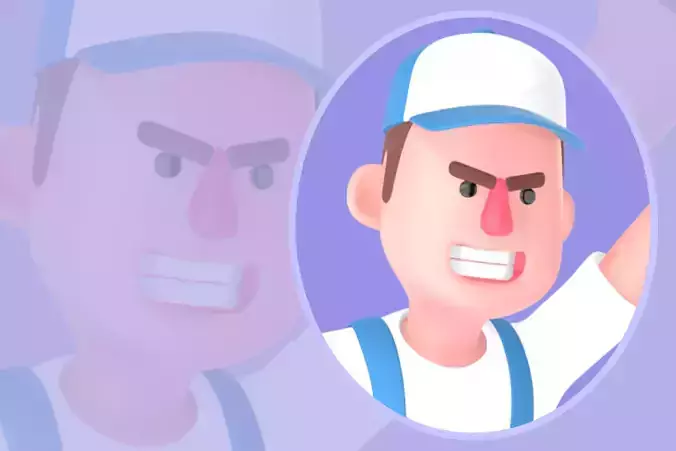 Stylized 3D Cartoon Mechanic Character-Jumping with Giant Wrench