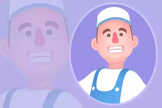 Stylized 3D Cartoon Mechanic Character - Holding Giant Tools