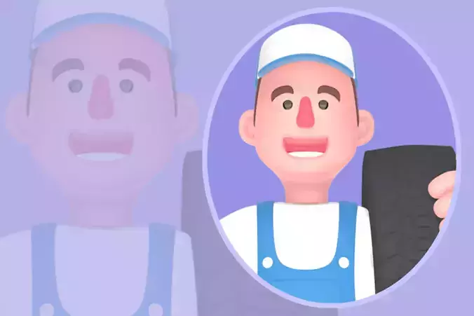 Stylized 3D Male Mechanic Character - Cross Wrench and Tire