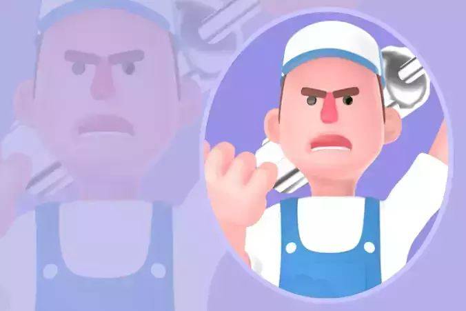 Stylized 3D Male Mechanic - Cartoon Mechanic Warning