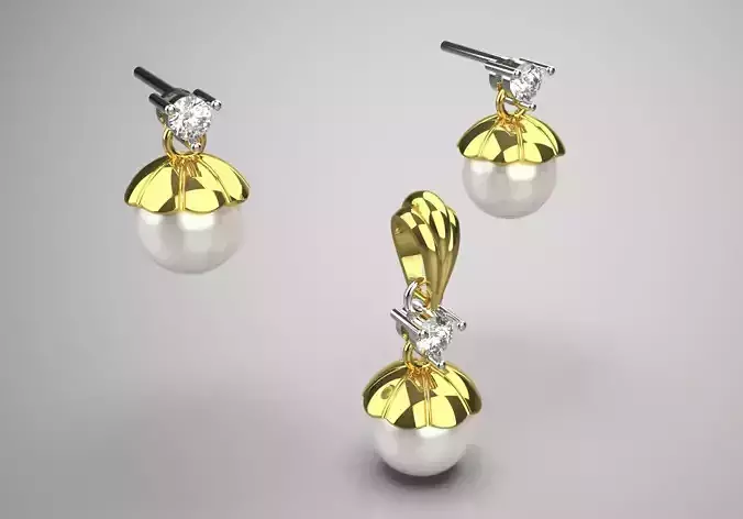 Half set stl 3d pearl pendant earring model ps0008