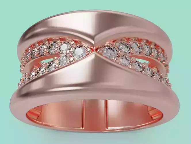 Elegant Crossover Pave Ring 3D Model Print and Cast Ready