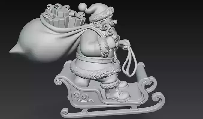 Santa Claus on Sleigh - Christmas Sculpture 3D Model