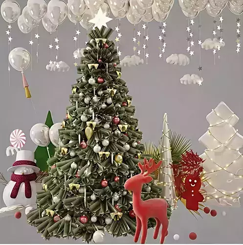 Origami Festive Christmas Tree Scene