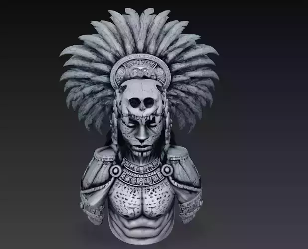Aztec Jaguar Warrior - Ancient Mesoamerican 3D Bust Sculpture