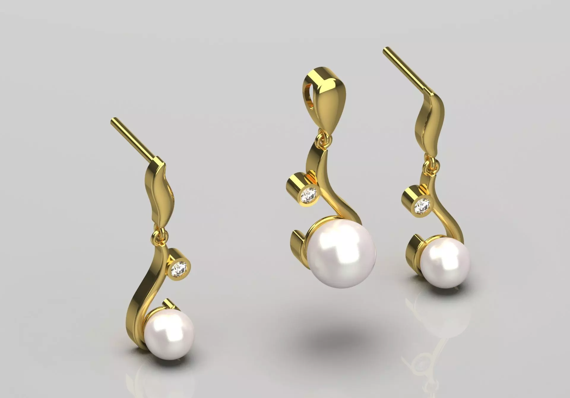 Half set stl 3d jewelry pearl earring pendant model ps0009 3D print model