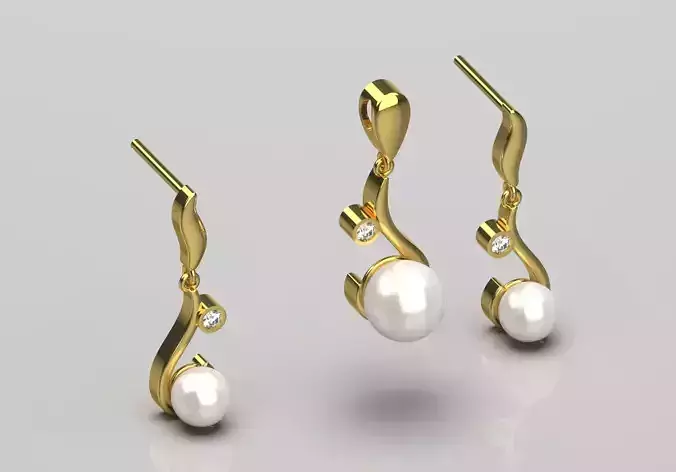 Half set stl 3d jewelry pearl earring pendant model ps0009