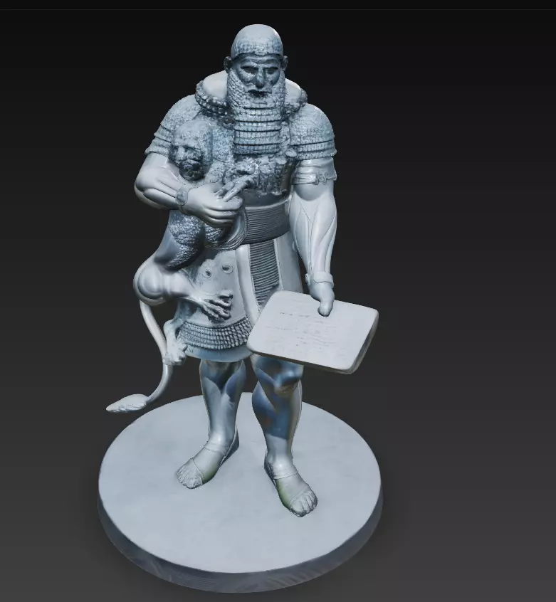Mesopotamian Warrior with Lion - Ancient Assyrian 3D Sculpture 3D print model