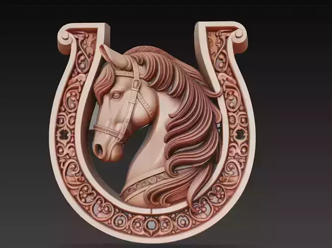 Horse with Horseshoe - Ornamental Equestrian Bas Relief 3D Model