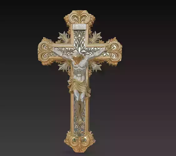 Ornate Crucifix - Baroque Religious Cross 3D Sculpture