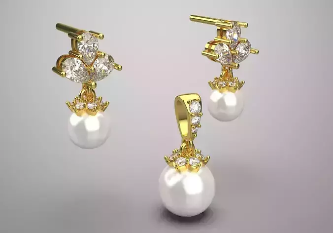 Half set stl 3d jewelry pearl pendant earring ps0011