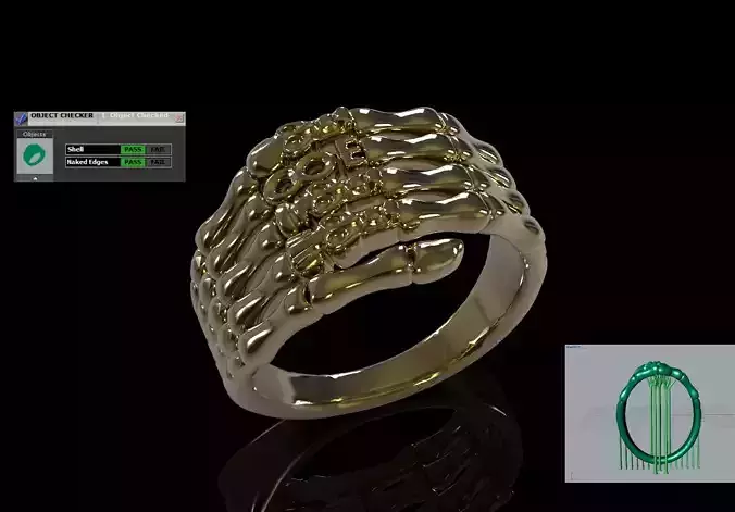 Bones of the skeleton hand stl 3d gold ring model gr0177
