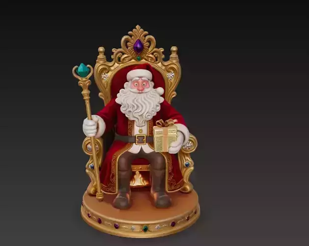 Royal Santa on Throne - Majestic Christmas Sculpture 3D Model