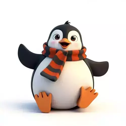 Cartoon Penguin Scarf 3D Model Playful Winter Character