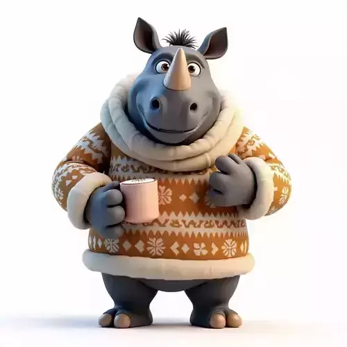 Cartoon Rhino Sweater 3D Model Cozy Winter Character