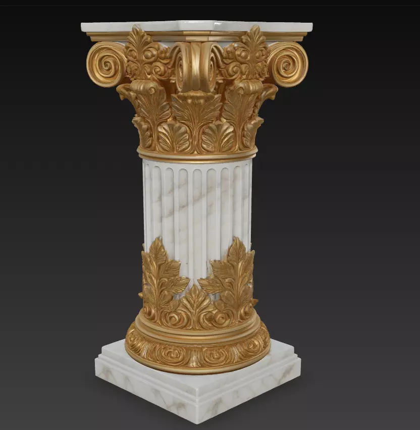 Luxurious Corinthian Column - Classical Marble and Gold 3D Model 3D print model
