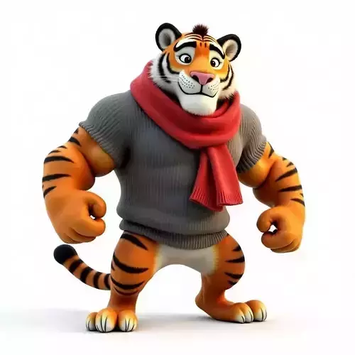 Cartoon Tiger Winter Hero 3D Model Muscular Character
