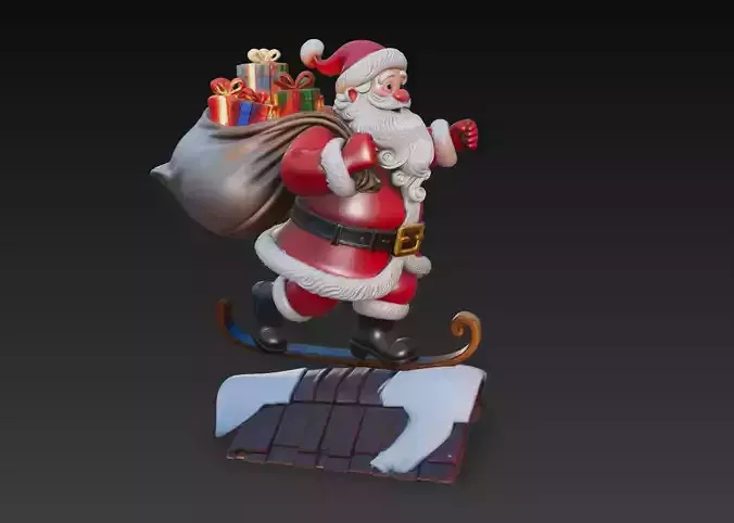Santa Claus with Gifts - Stylized Christmas Sculpture 3D Model