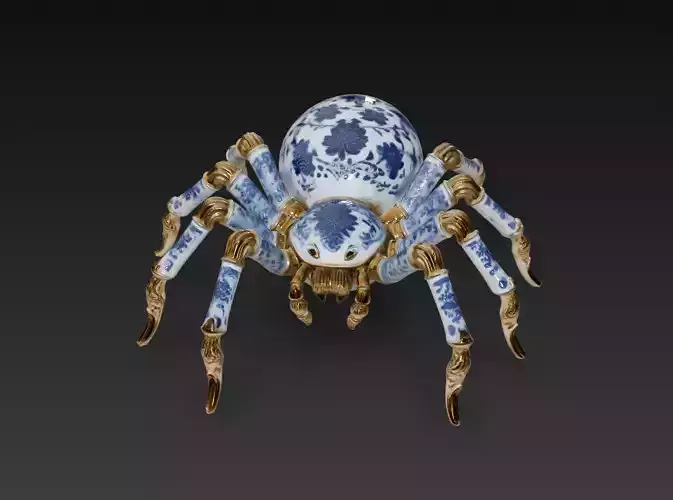 Imperial Porcelain Spider - Decorative Fantasy Sculpture 3D