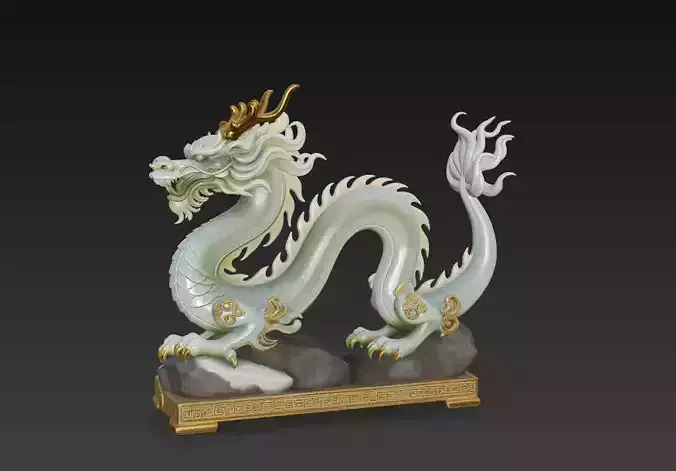 Celestial Jade Dragon - Imperial Oriental Sculpture 3D Model