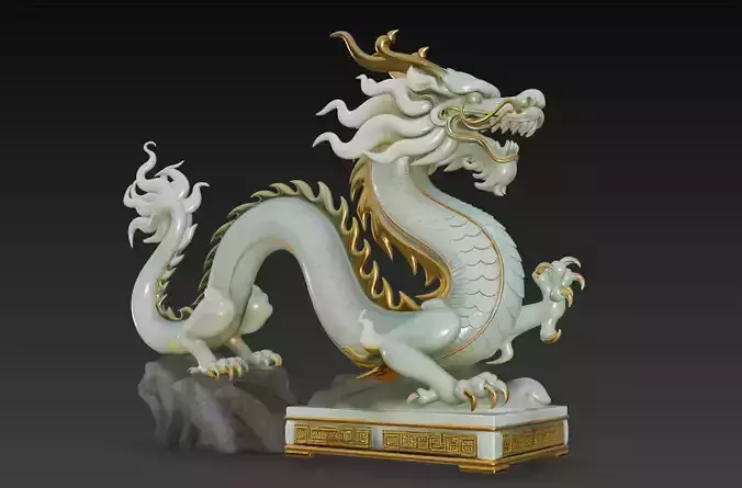 Majestic Jade Dragon - Imperial Guardian Sculpture 3D Model