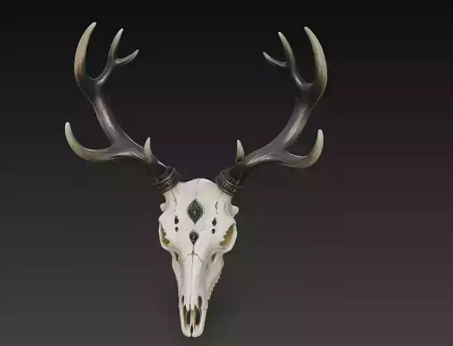 Mystic Deer Skull - Tribal Decorative Horn Sculpture 3D Model