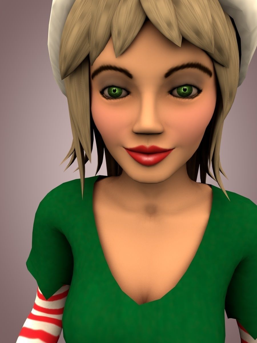 Christmas elf girl Low-poly 3D model_3
