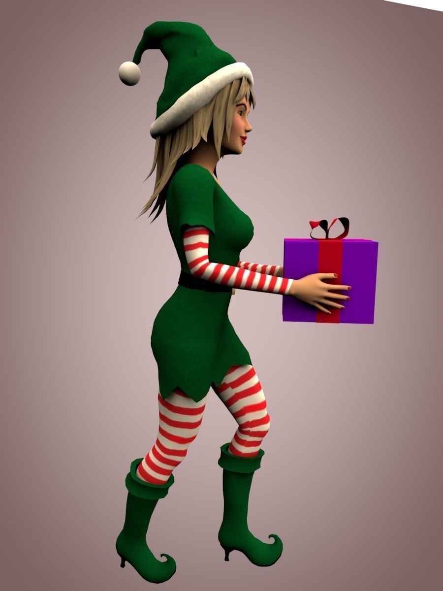 Christmas elf girl Low-poly 3D model_1