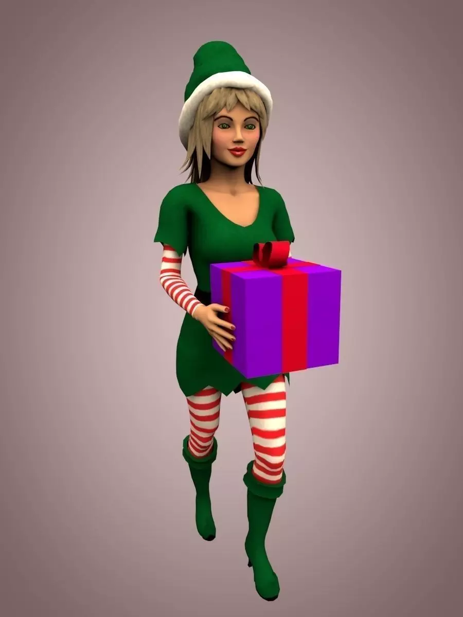 Christmas elf girl Low-poly 3D model_0