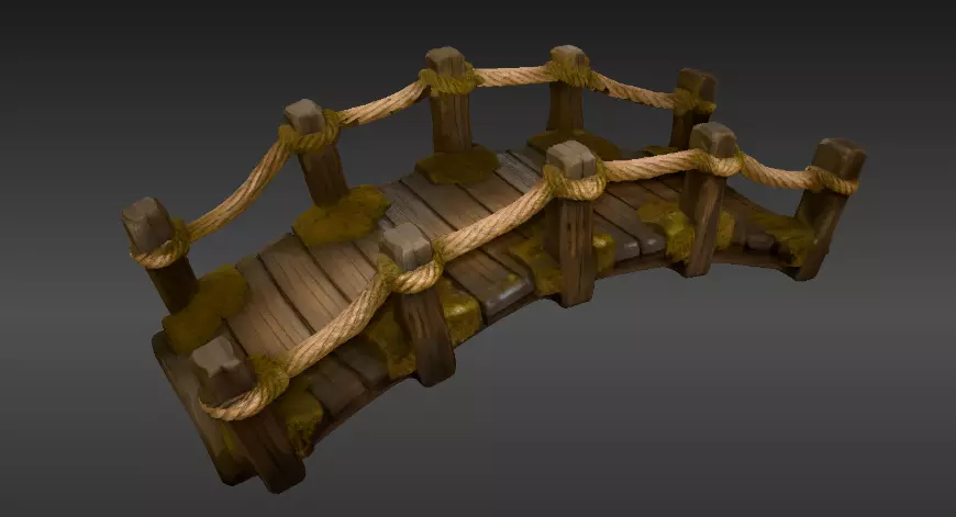 Stylized Wooden Bridge Fantasy Background Environment 3D Model Low-poly 3D model