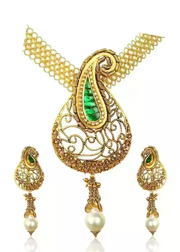jewellery gold jewelry set with emeralds and pearls 3D print model