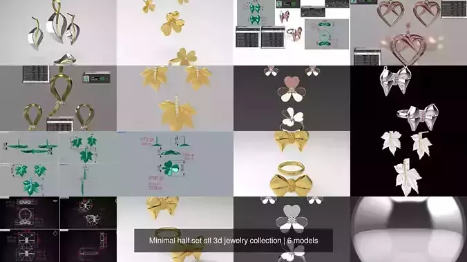 Minimal half set stl 3d jewelry collection