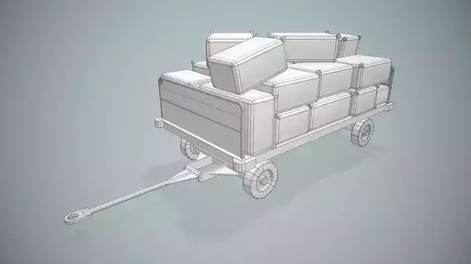 Airport Baggage Cart Loaded --436-- Low-poly 3D model 7