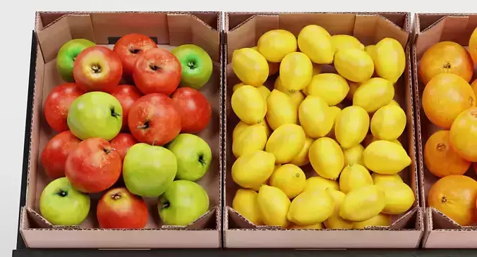 Fruit on Stand - Filled Produce Crate Display 3D model 7