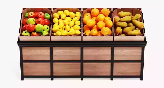 Fruit on Stand - Filled Produce Crate Display 3D model 2