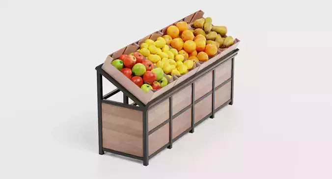 Fruit on Stand - Filled Produce Crate Display 3D model 4