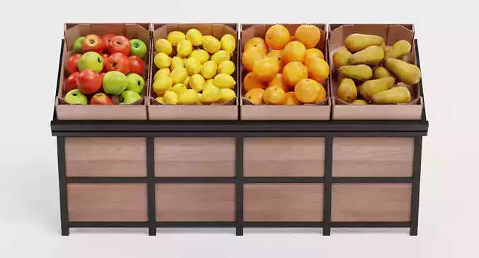 Fruit on Stand - Filled Produce Crate Display 3D model 3