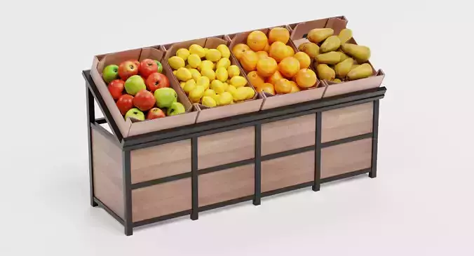 Fruit on Stand - Filled Produce Crate Display 3D model