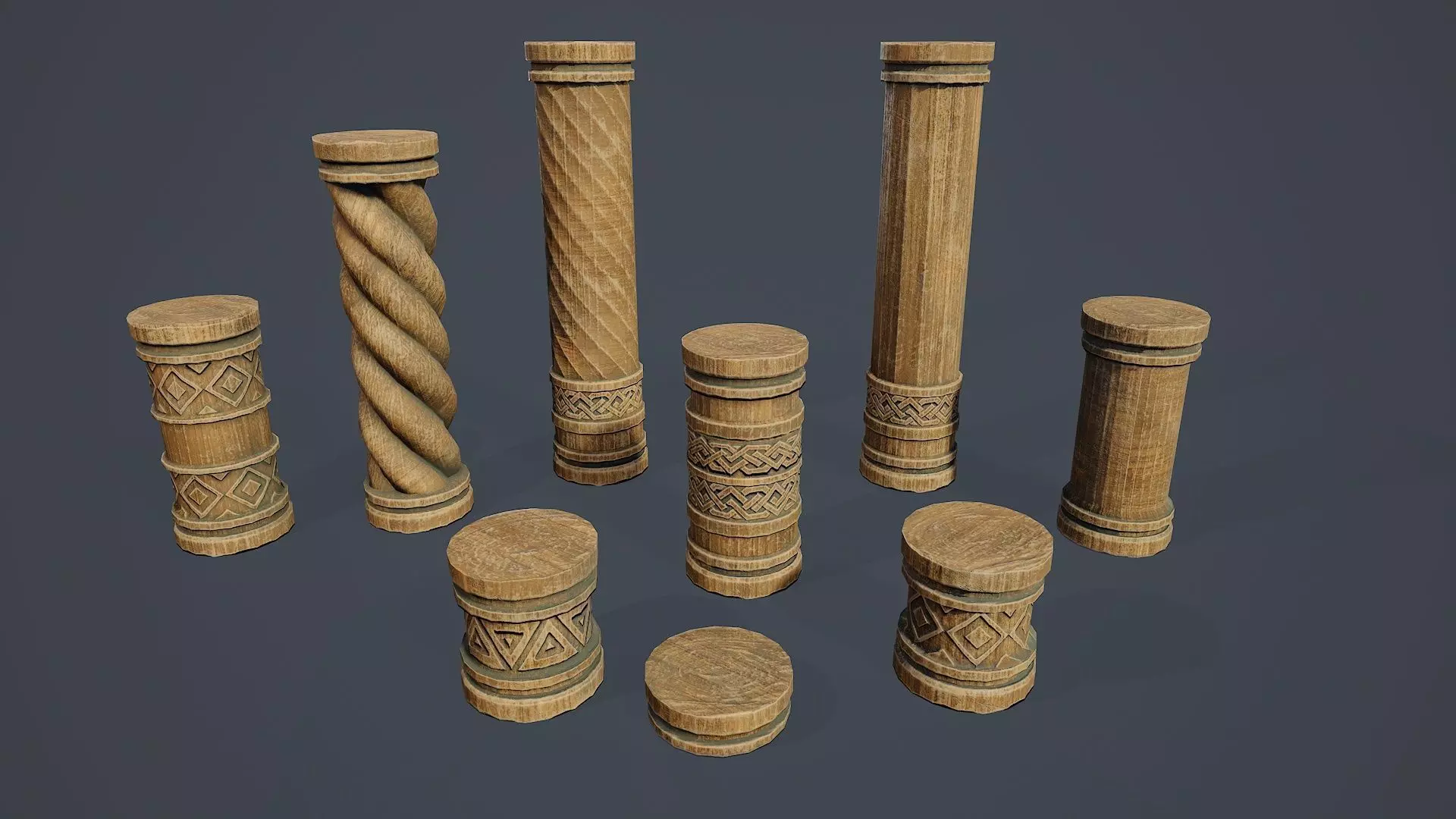 Wooden Columns PBR Low-poly 3D model