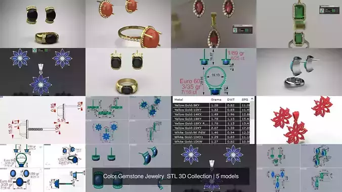 Color Gemstone Jewelry  STL 3D Collection