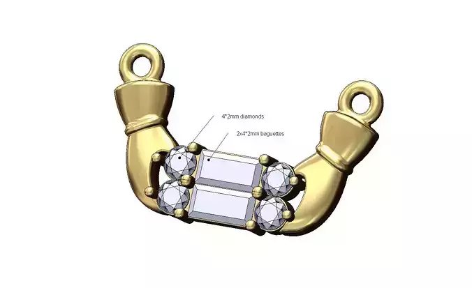 Double diamond and baguette holding hands cluster pendant