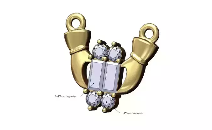 Vertical double diamond and baguette holding hands pendant 