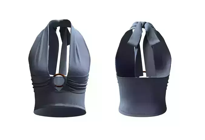 Ruched Deep keyhole Halter Ring Crop Top 188