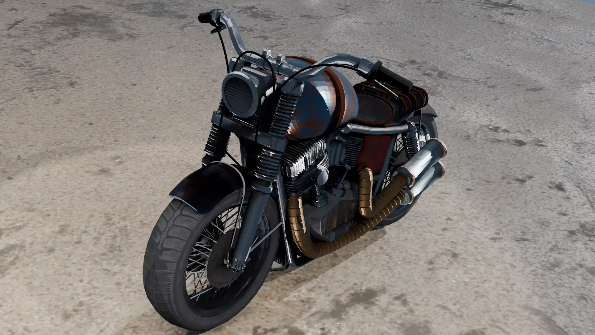 Stylized Wasteland Survivor Motorcycle Low-poly 3D model