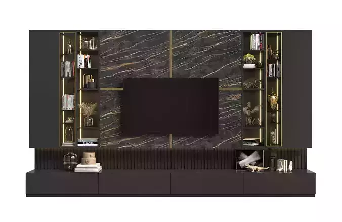 Modern Luxury TV Wall Unit 3D Model
