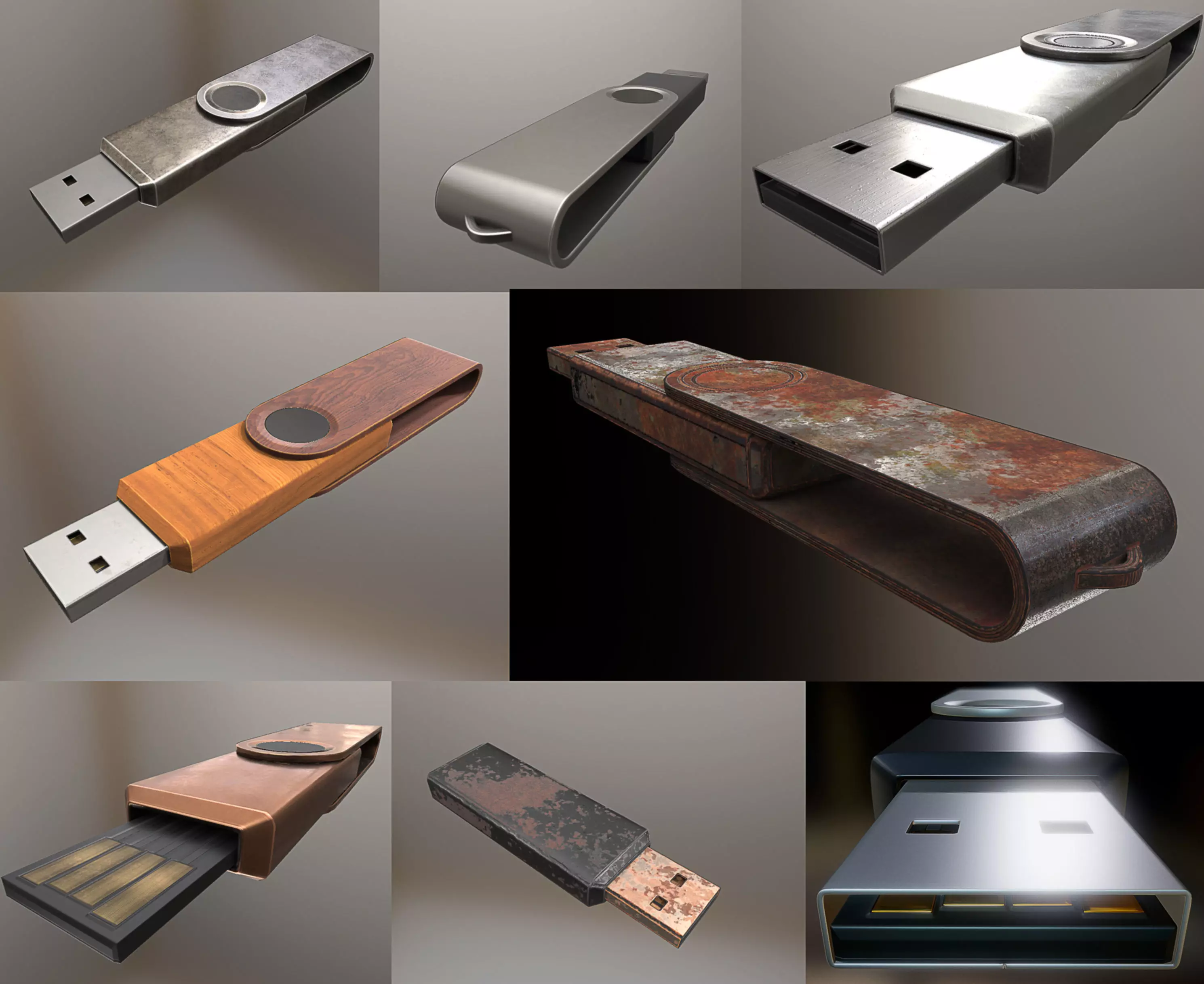 USB Stick Collection - Gameready - PBR Textures Low-poly 3D model_0