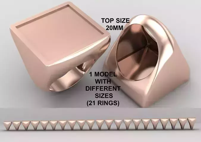 Square enamel Signet Ring Base 20MM top in All sizes 224-MWC