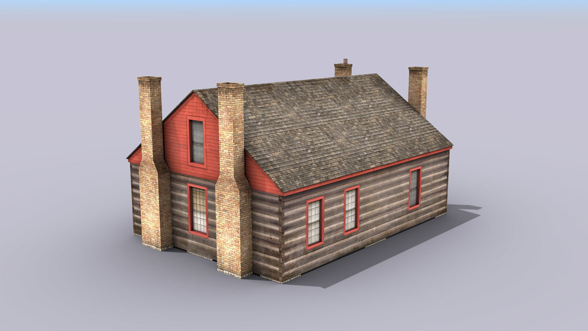Wooden House Building Low-poly 3D model_4